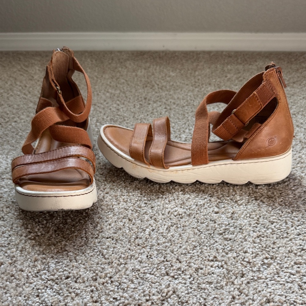Born Women's Tan Strappy Wedge Sandals